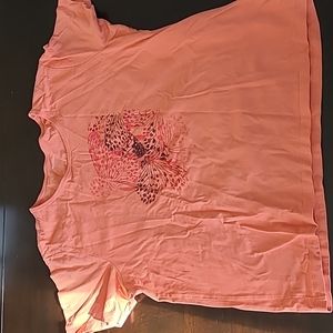 Coral t-shirt with butterfly design